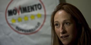 Paola Taverna nella sede del quartier generale del Movimento 5 Stelle, Roma, 25 febbraio 2013. ANSA/MASSIMO PERCOSSI