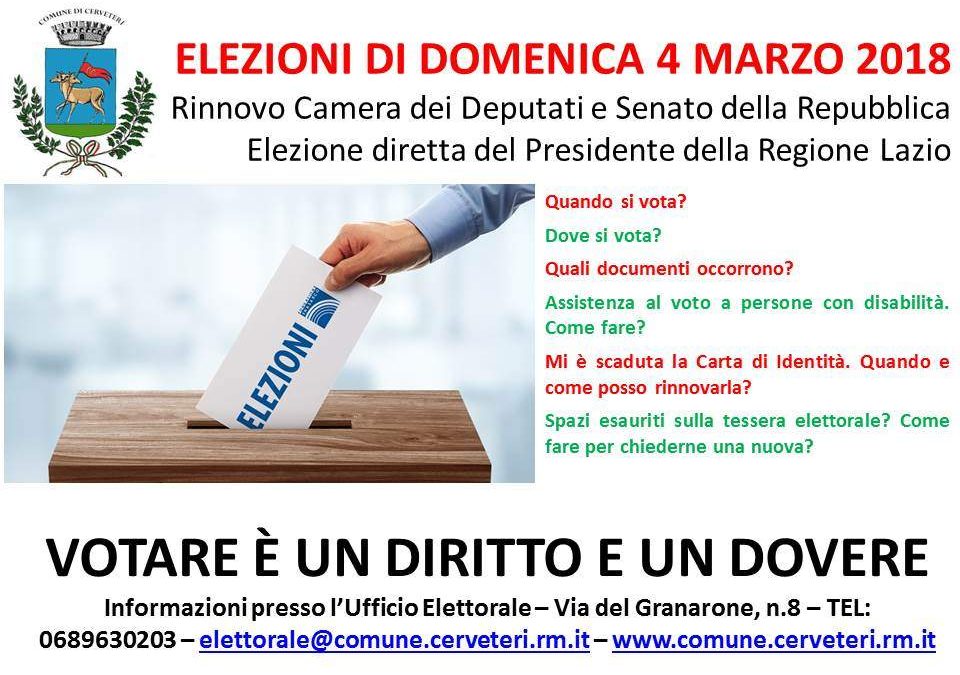 Elezioni domenica 4 marzo, Cerveteri: tutte le 