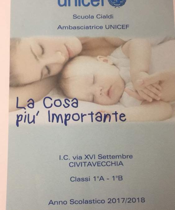 Unicef, bellissima copertina del libricino realizzato dai bambini  della  classe prima A e prima B della scuola elementare Cialdi di Civitavecchia