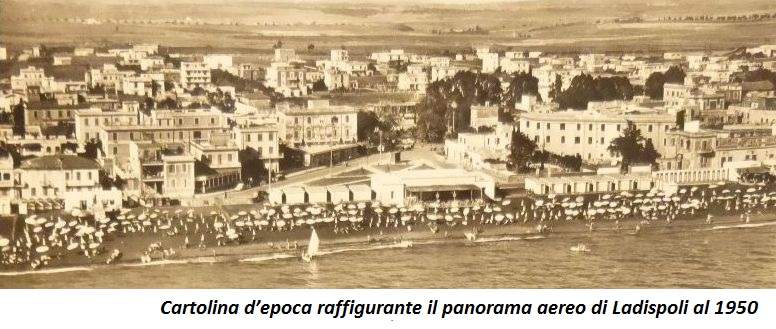 Cartolina d’epoca raffigurante il panorama aereo di Ladispoli al 1950 Cartolina d’epoca raffigurante il panorama aereo di Ladispoli al 1950