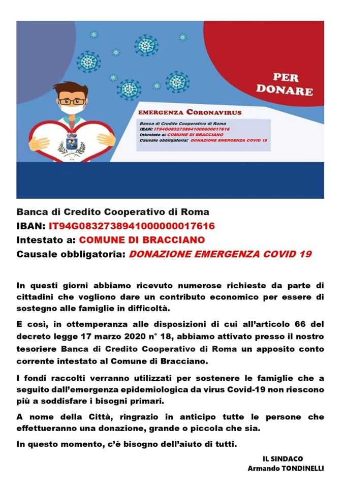 bracciano conto corrente solidarietà