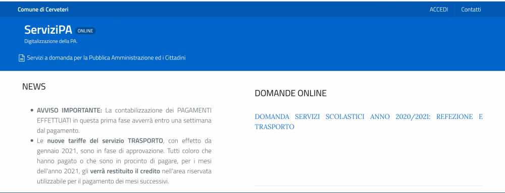 mensa trasporto scolastico pago pa cerveteri