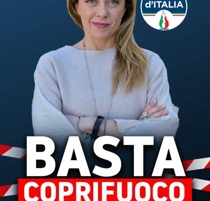 Domani a Civitavecchia manifestazione di Fratelli d’Italia contro il coprifuoco