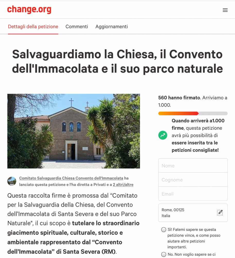 petizione convento santa severa