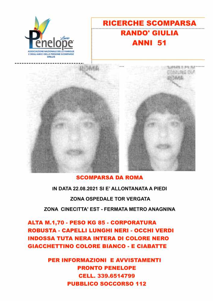 RANDO' GIULIA scomparsa SCHEDA