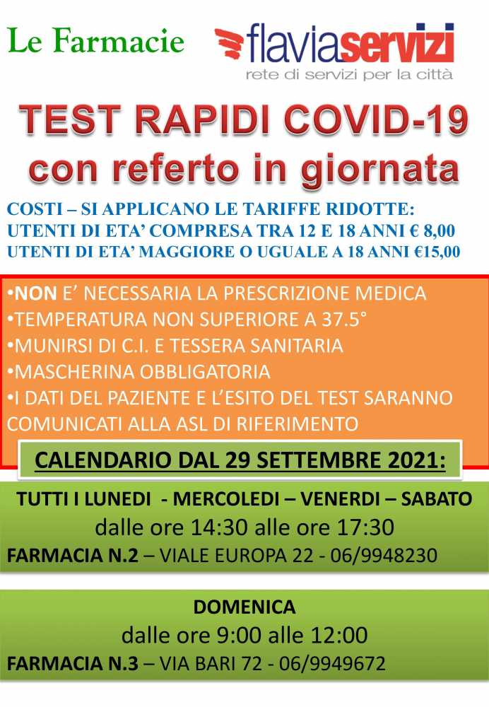 Da Oggi Test Rapidi Nelle Farmacie 2 E 3 Di Ladispoli Terzo Binario News