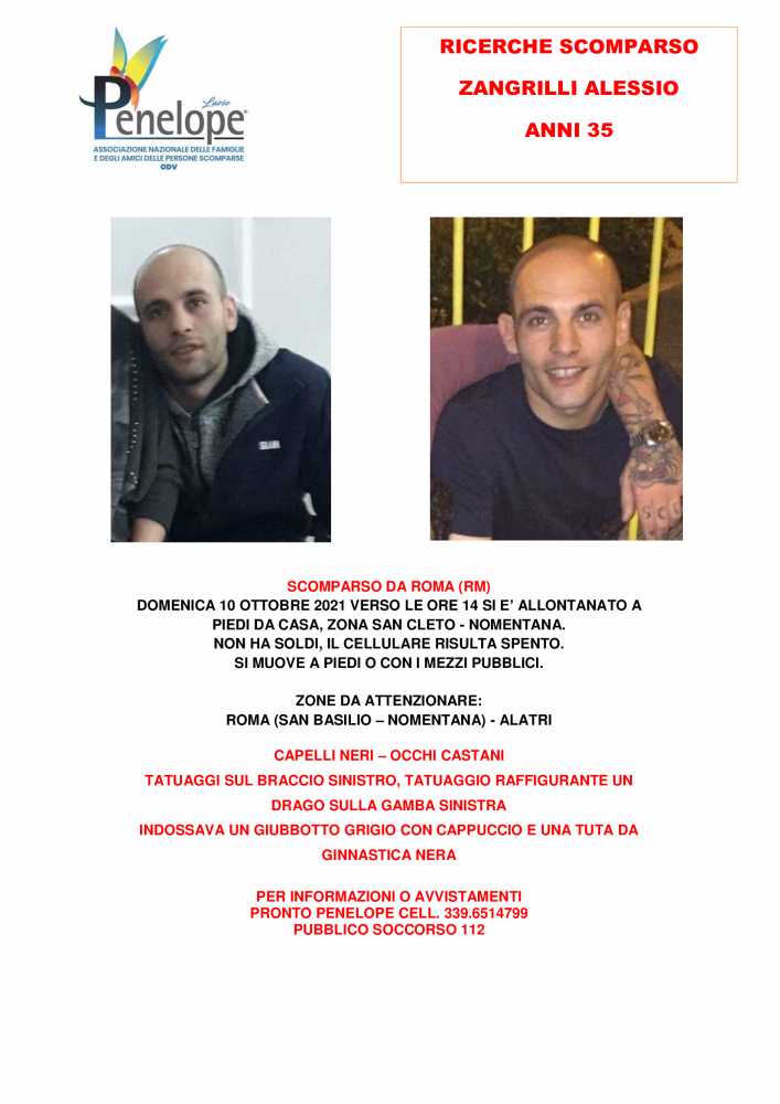 ALESSIO ZANGRILLI scomparso ALESSIO ZANGRILLI scomparso