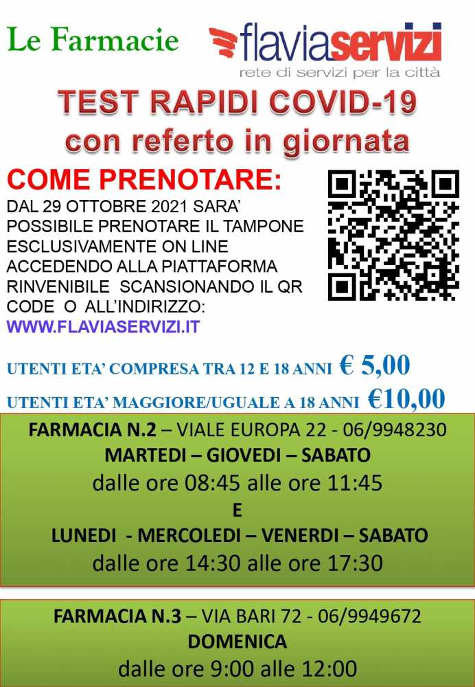 locandina test covid - DAL 1 NOVEMBRE 2021_ flavia ladispoli farmacie