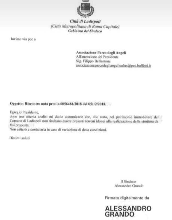 lettera grando parco angeli