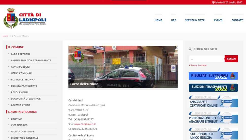sito comune ladispoli forze ordine