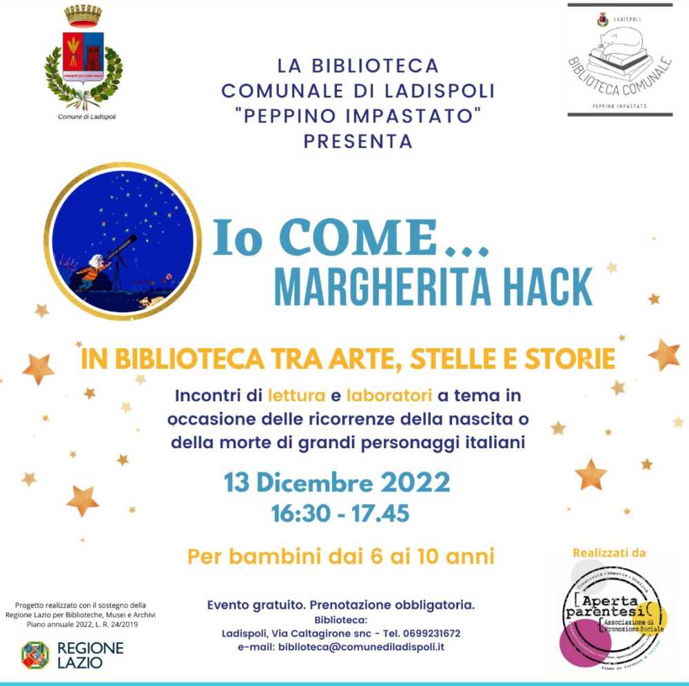 MARGHERITA HACK locandina biblioteca ladispoli