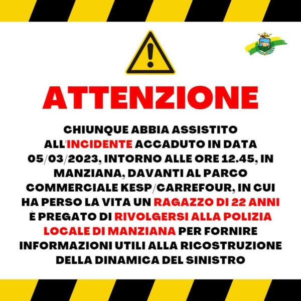 incidente comune manziana