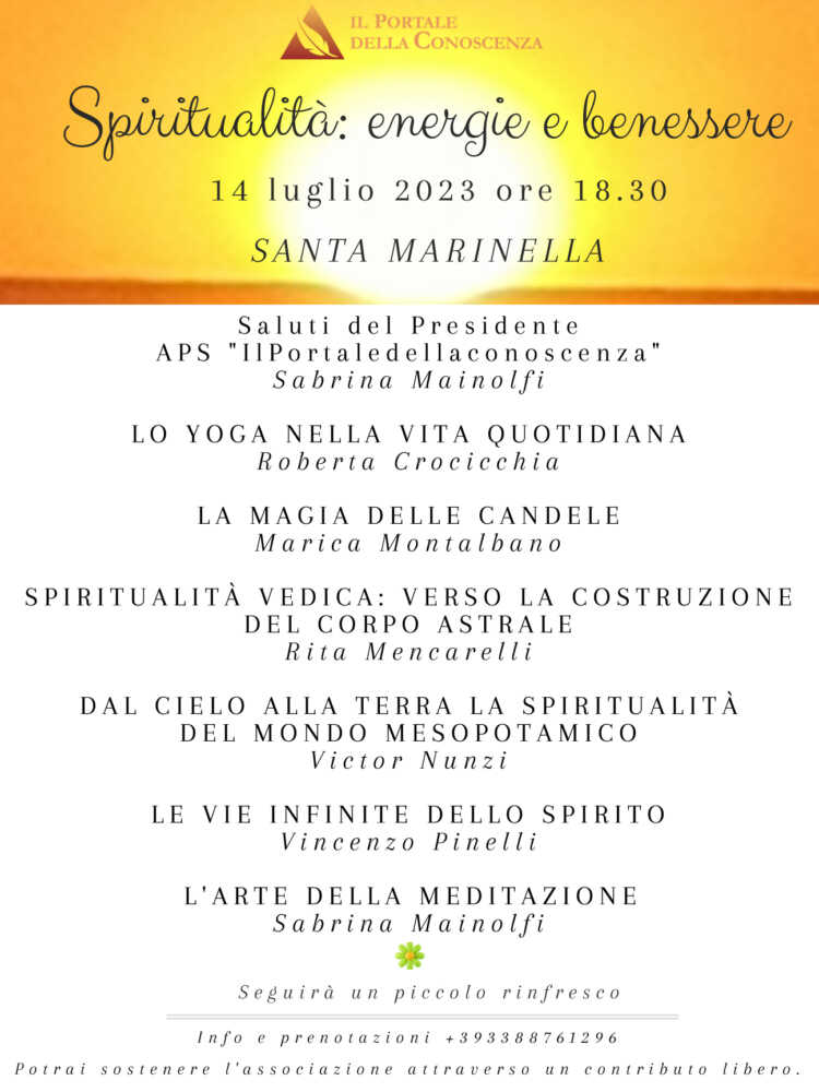 Spiritualità energie e benessere – evento a Santa Marinella 14 luglio ore 18.30