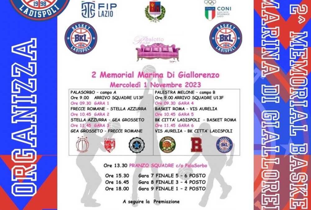 Secondo memorial Di Giallorenzo, il programma della Basket Ladispoli