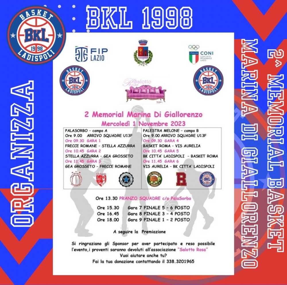 Secondo memorial Di Giallorenzo, il programma della Basket Ladispoli Secondo memorial Di Giallorenzo, il programma della Basket Ladispoli