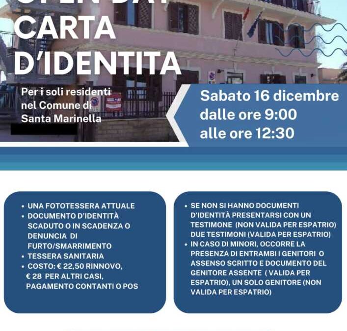 Domani uffici aperti a Santa Marinella per il rinnovo della Carta di identità
