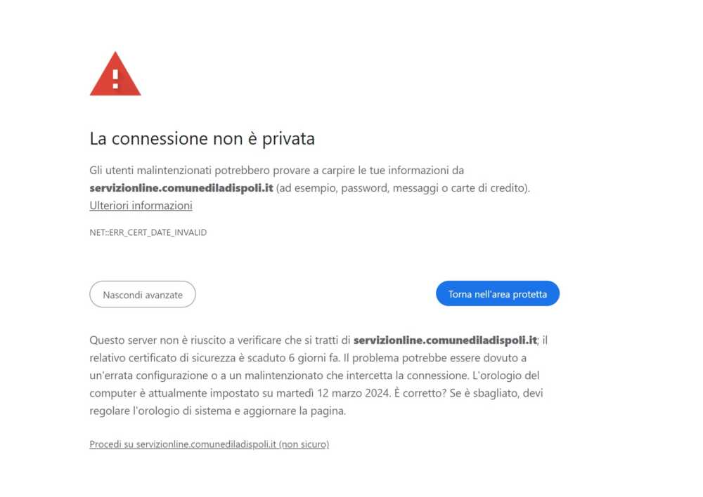 albo pretorio ladispoli connessione non privata