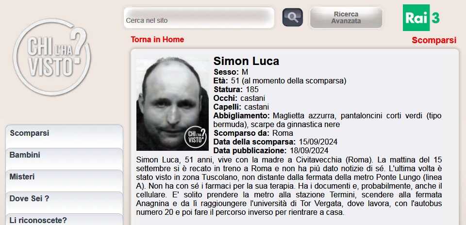 simon luca jacoponi scomparso civitavecchia chi l'ha visto
