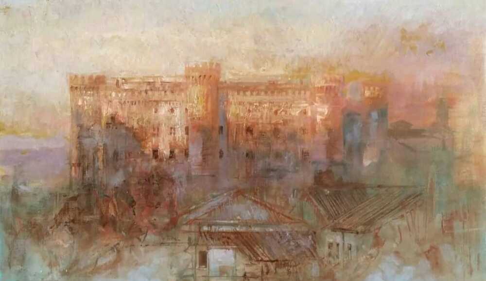 Tramonto dallo studio-olio su tela bracciano castello Tramonto dallo studio-olio su tela bracciano castello