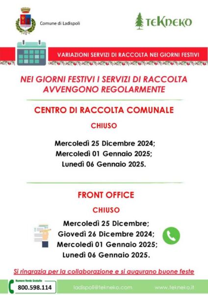 ladispoli festività natalizie il servizio di raccolta porta a porta