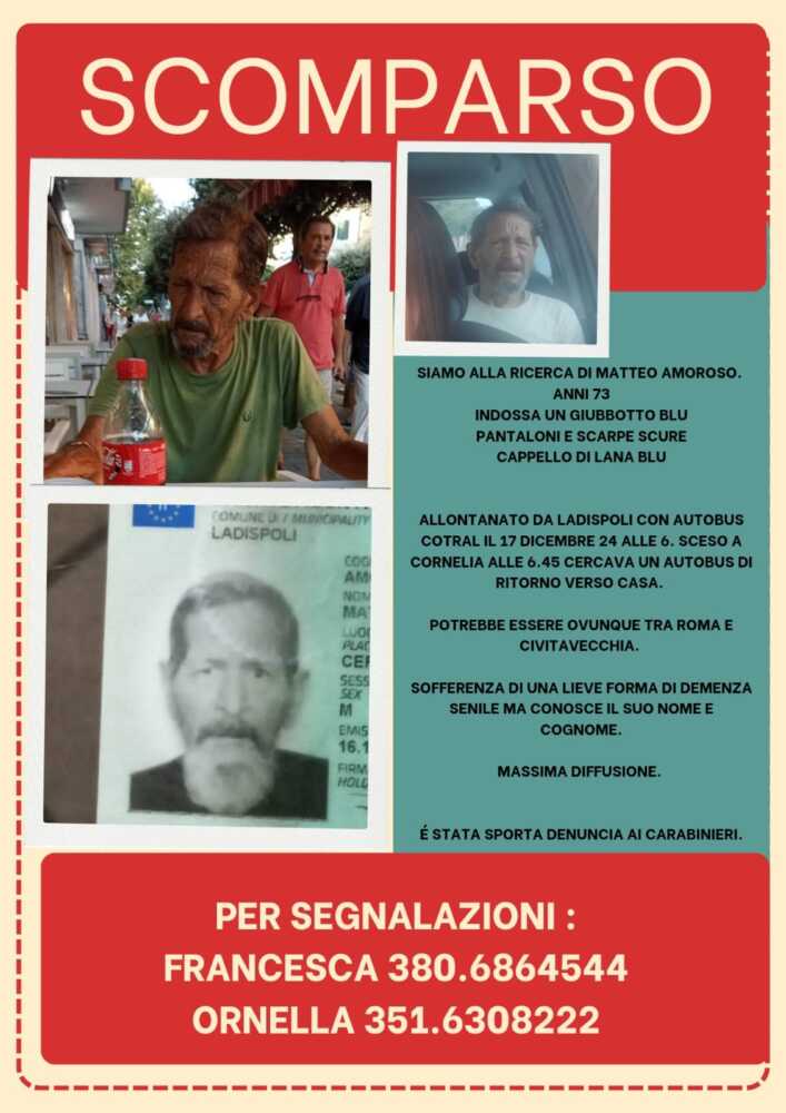scomparso ladispoli matteo amoroso