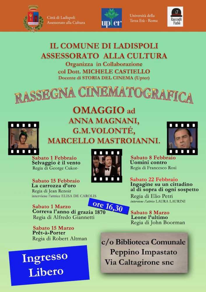 rassegna cinematografica dedicata ad Anna Magnani, Gian Maria Volonté e Marcello Mastroianni ladispoli