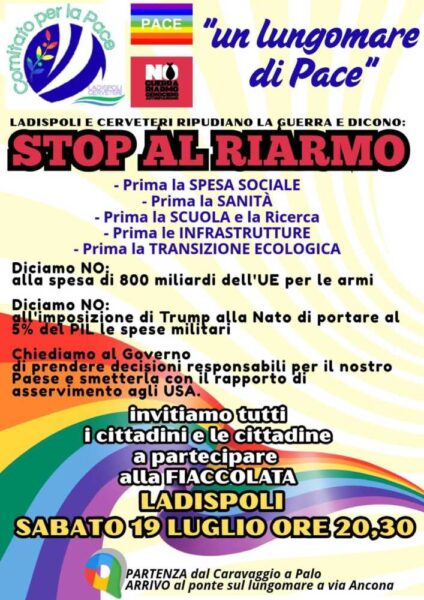 locandina fiaccolata riarmo pace ladispoli