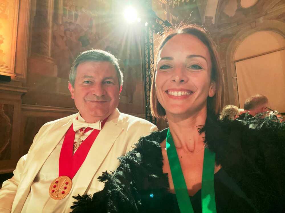 Enrica De Fazi con Pascal Dubois, presidente della maison Devaux champagne cna Enrica De Fazi con Pascal Dubois, presidente della maison Devaux champagne cna