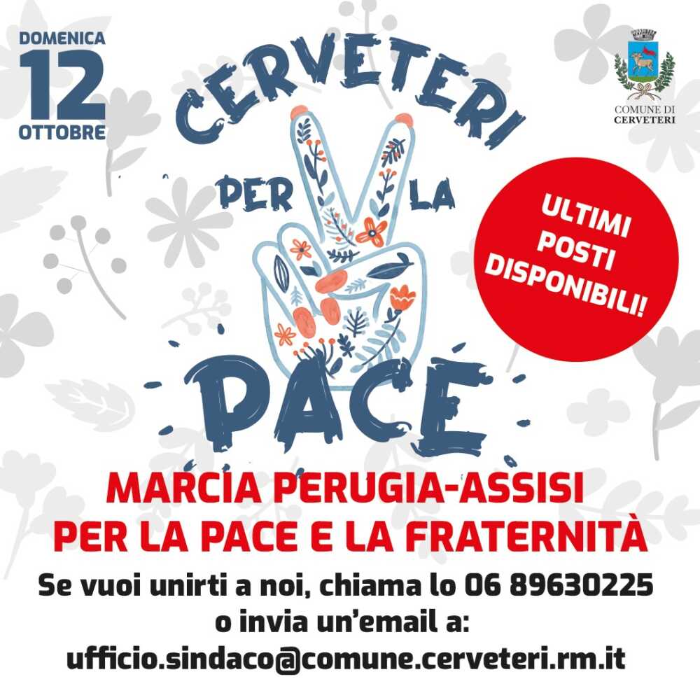 ULTIMI POSTI DISPONIBILI MARCIA PER LA PACE