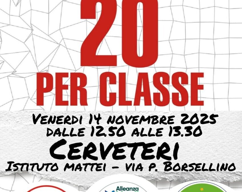 Massimo 20 studenti per classe, l’iniziativa domani a Cerveteri
