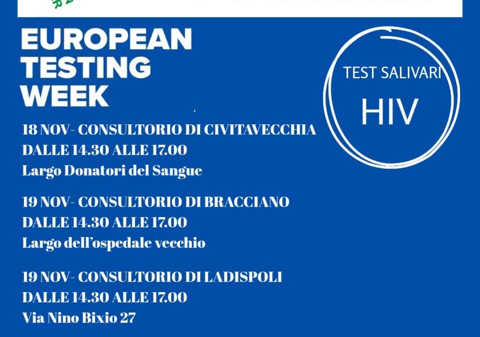 Al via la European Testing Week, la settimana europea dedicata alla prevenzione e allo screening dell’HIV: presente la Asl Roma 4