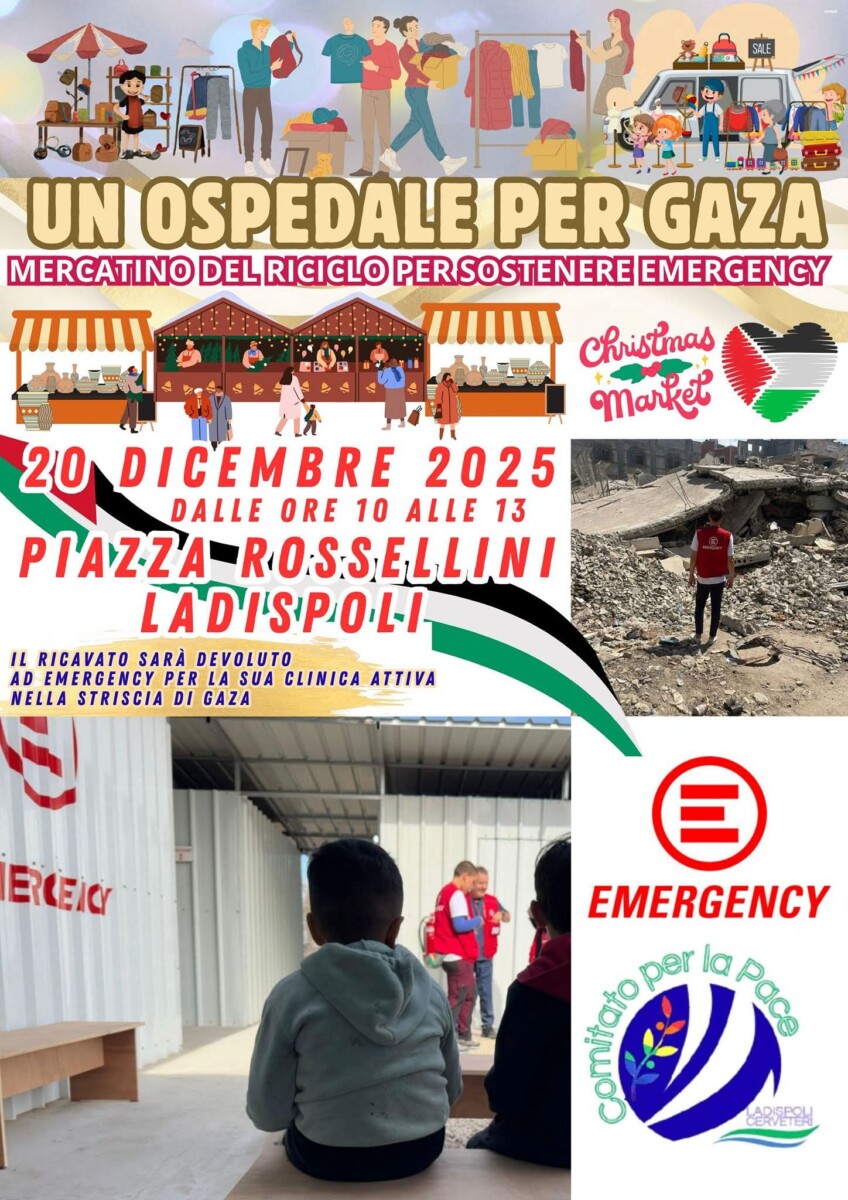 Sabato mercatino dell'usato pro-Palestina in piazza Marescotti a Ladispoli