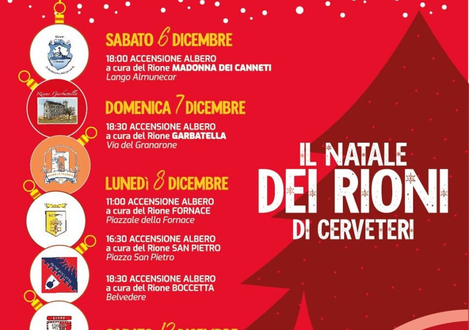 Tradizioni, sapori, luci e musica: a Cerveteri parte il ‘Natale dei Rioni’