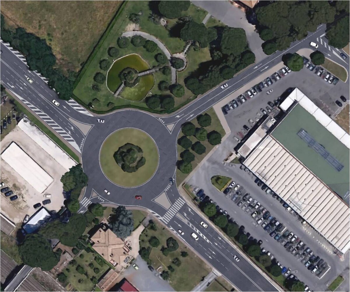 Nuova rotatoria di Torrimpietra, lungo la SS1 Aurelia, tra lo svincolo dell’autostrada Roma–Civitavecchia e Palidoro