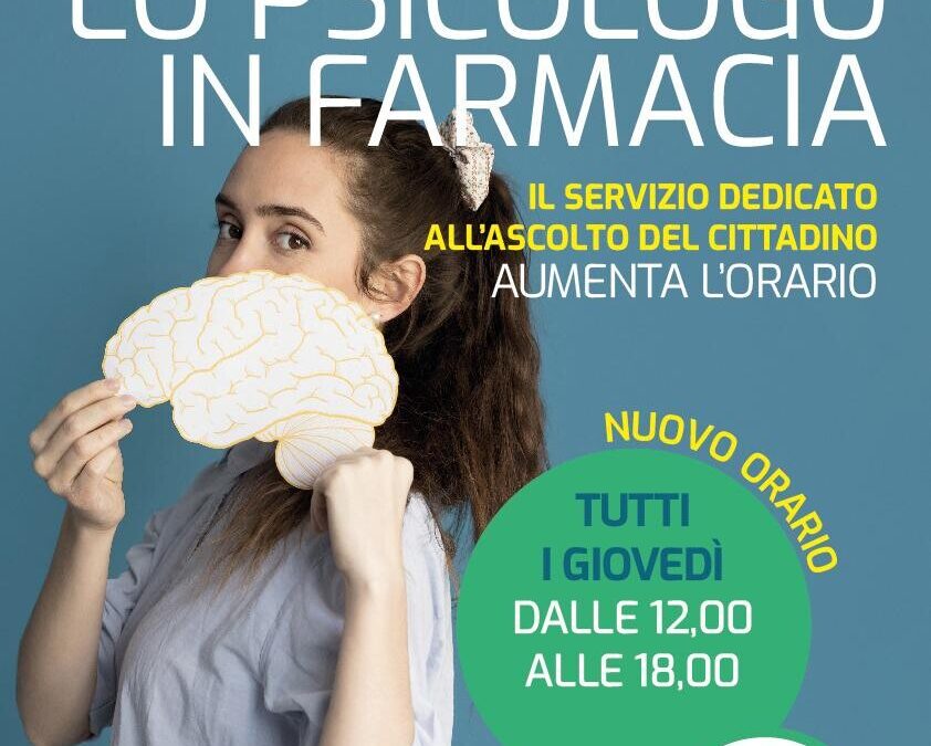 “Lo Psicologo nella Farmacia comunale 6 a Cerveteri”: ampliato l’orario del servizio
