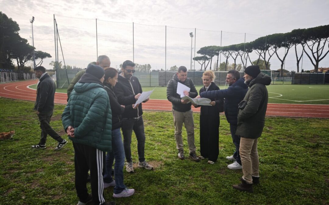 Sopralluogo al Campo Enrico Galli di Cerveteri: Sindaco Gubetti, Assessore Parroccini e Presidente Lupi uniti per il futuro dello sport etrusco