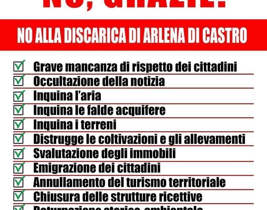 No definitivo alla realizzazione del riciclaggio della plastica nel territorio di Arlena di Castro