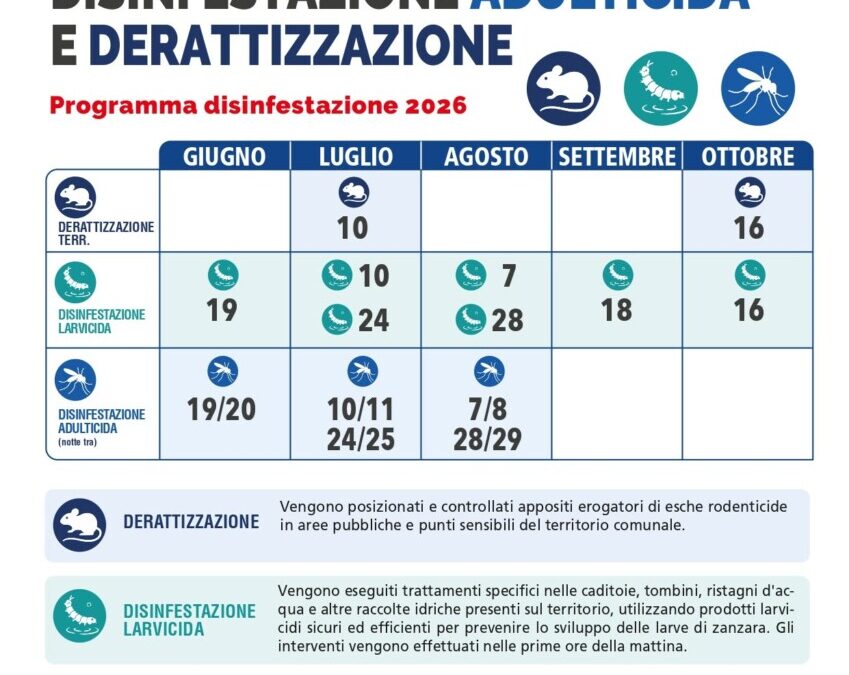 Disinfestazione contro zanzara e zanzara tigre e interventi di derattizzazione in tutto il territorio comunale di Cerveteri: il programma completo per la stagione estiva