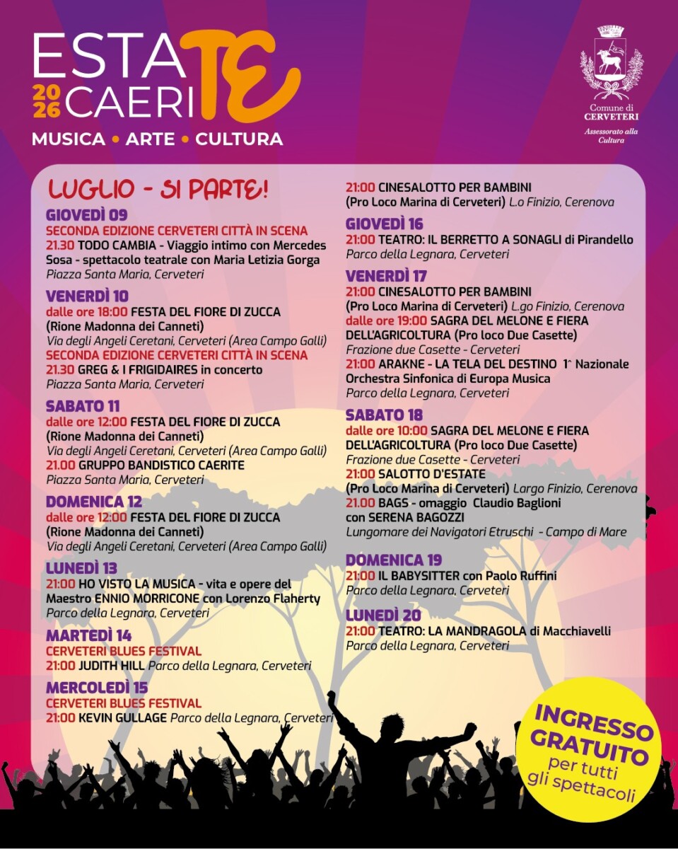 Grafica Estate Caerite 2026 - dal 9 al 20 luglio